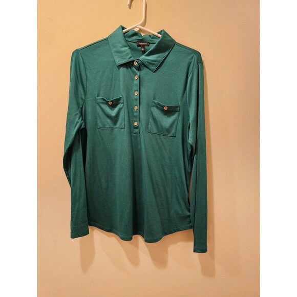 NWOT Women's‎ Talbots Polo Shirt Pockets Green Size L - Picture 1 of 5
